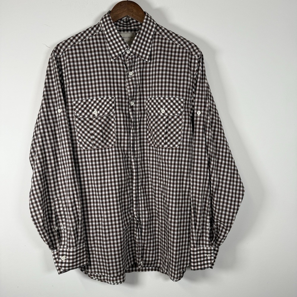 Billy Reid Men's Brown And White Gingham Buttondown Shirt Size Large